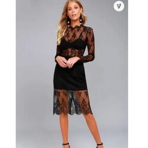 NBD Black Lace Long Sleeve Dress